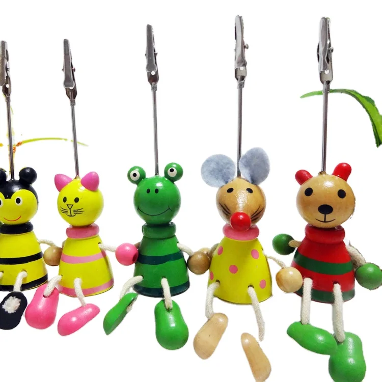 Lovely mini animals kids wooden memo holder stand photo clip