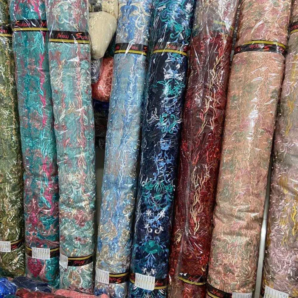 Индийская Хрустальная вышитая ткань, кружевная ткань, онлайн вышивка для вечернего платья