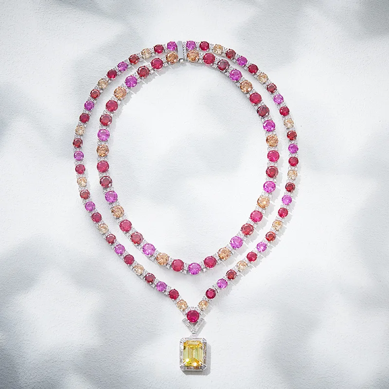 trendy bridal jewellery luxury yellow cz diamond pendant necklace set with earrings for women charm ready to ship