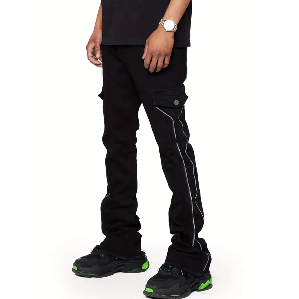 Distressed Cargo Jeans for Men - Slim Fit Denim Pants with Streetwear Style and Punk Edge