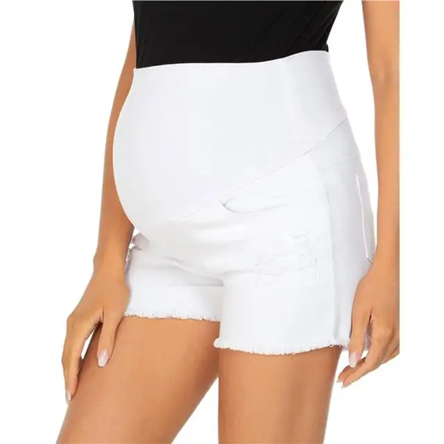Hot Selling Abdominal Stitching Maternity Denim Shorts With Pockets