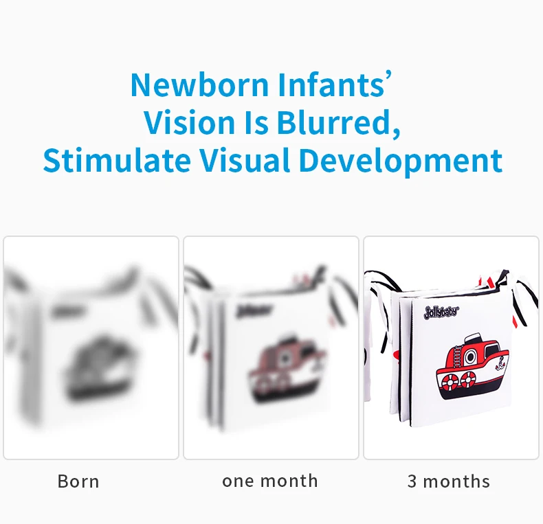 Custom Baby Sensory Crinkle Black, White high contrast Soft Book Cloth Books Early Education Toys for Babies Infant Cot Pram use