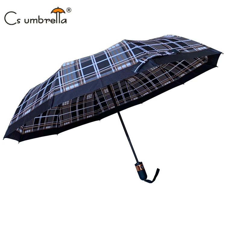 YS-3152 Windproof High Quality Travel Wholesale Custom Print 3 Fold Umbrella Plastic Handle Automatic 3 Folding Travel Umbrella