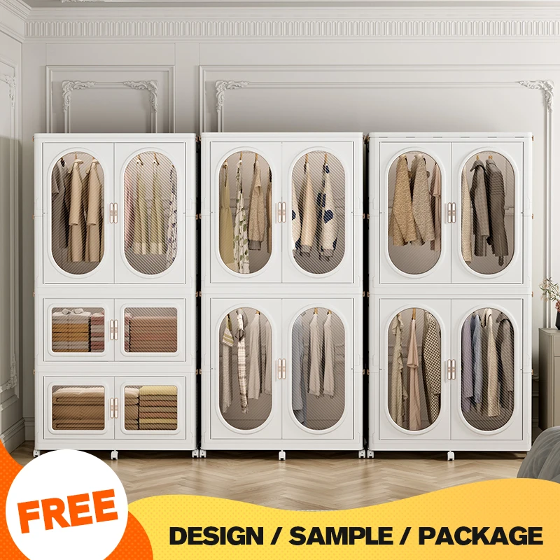 Wannuo Fashion 1-3 Layers Foldable Wardrobe Kids Plastic Wardrobe Plastic Portable Wardrobes With Universal Wheels