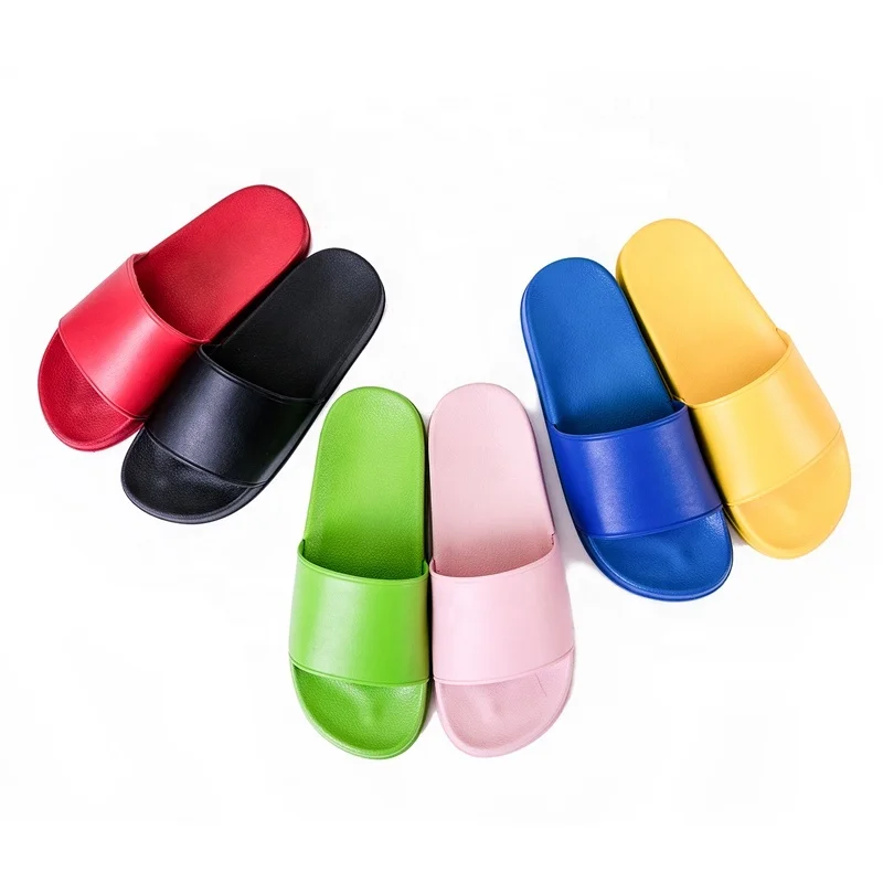 
PCU home and shower women and ladies sliders, summer colorful big foot sliders slippers, PVC blank plain slide footwear 