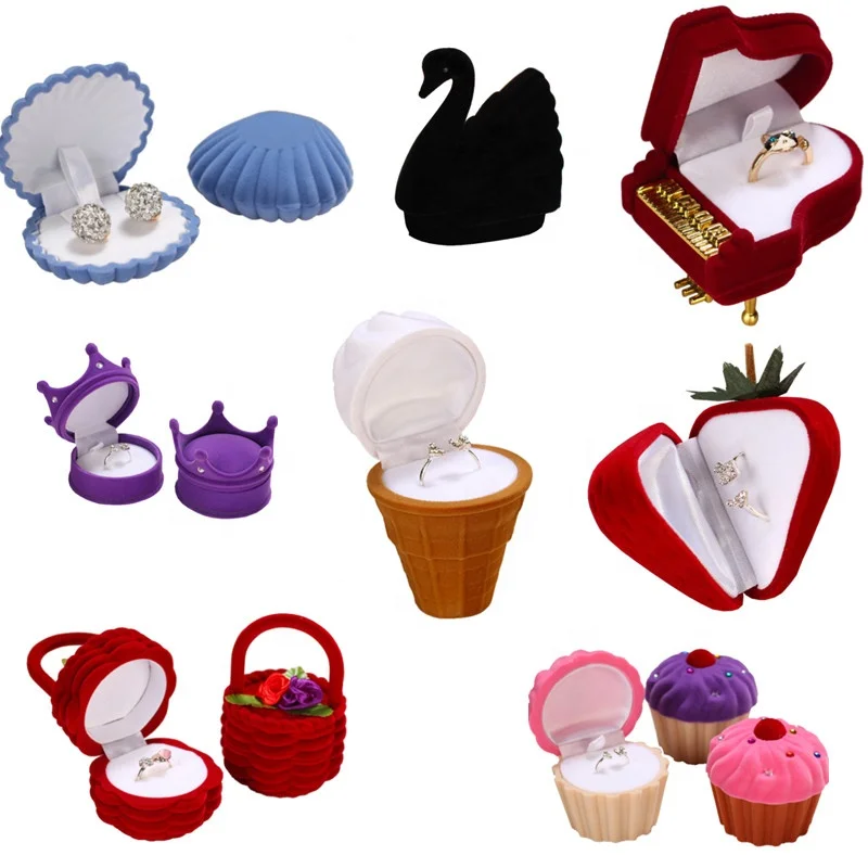 Multiple styles Velvet Gift Box Jewelry Ring Display Earrings Necklace Velvet Shell Rose Shape Jewel Proposal Wedding Box