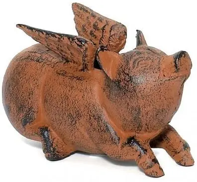 
Cast Iron Flying Pig Garden Statue Patio Yard Coin Bank Paperweight 