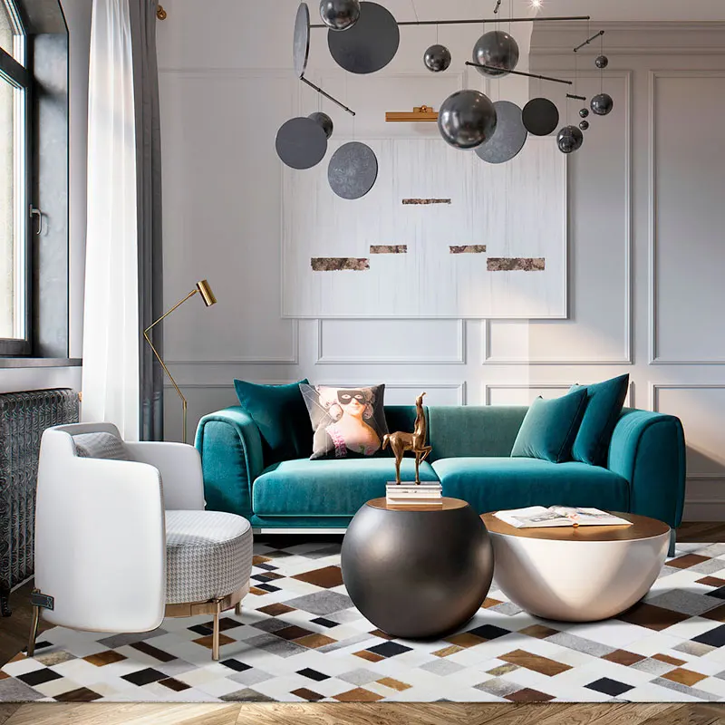 European Square Lattice Luxurious Stitching Rooms Bedroom Study Carpet