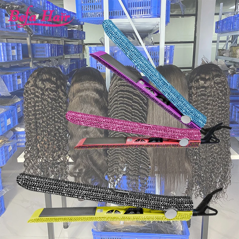 Oem Customized Private Label Packaging Led Display Steam Hair Straightener Bling Bling Titanium Flat Iron