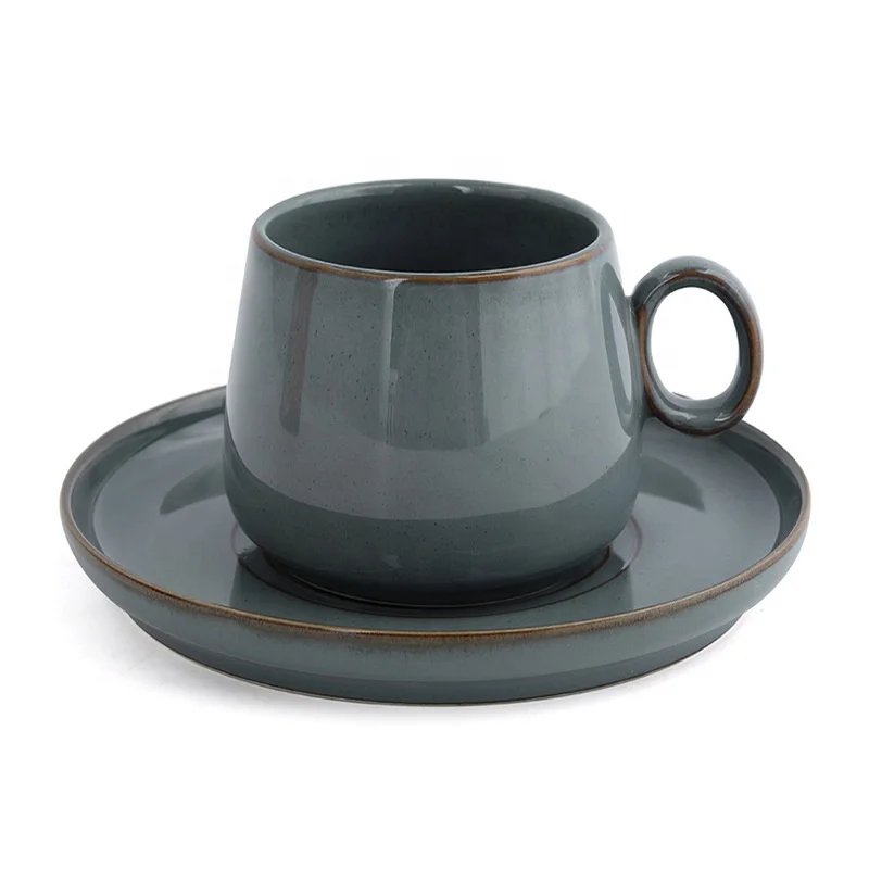 Custom Kiln Transmutation Ceramic Mug Set Cappuccino Coffee Porcelain Teacup Coffee Cup And Saucer