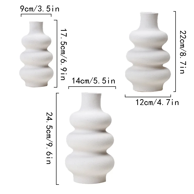Hot Sale White Ceramic Vase Set Flower Vase Nordic European Minimalist Style For Modern Table Shelf Home Decor