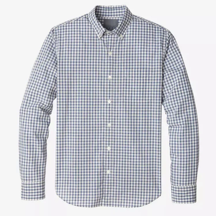 windowpane pale blue white check plaid MTM OEM wholesale button down chest pocket casual for cotton leisure shirt men