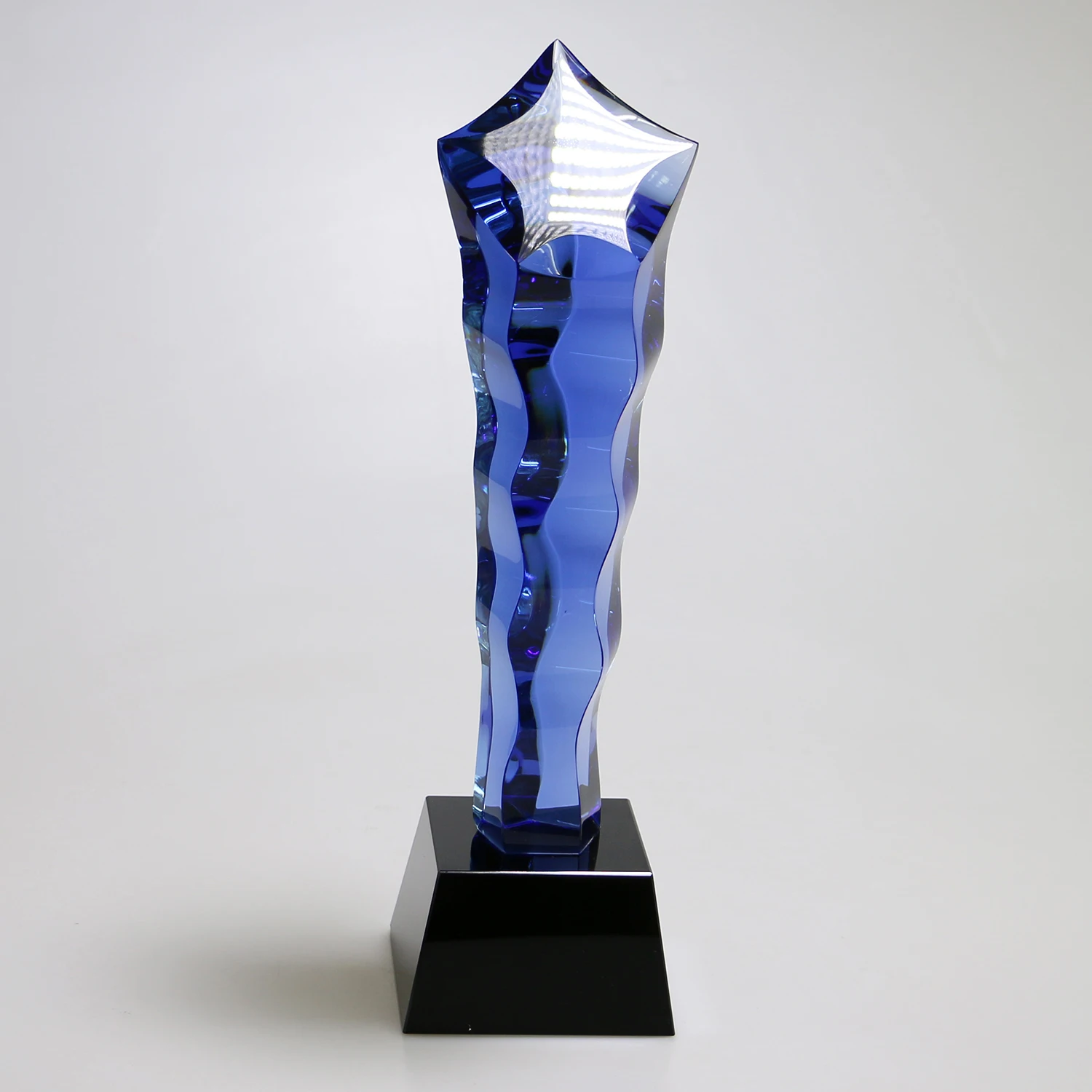 K9 Crystal Crafts Blue Waved Star Tower Trophy Cup Polished Carved UV Printed Christmas Mascot Award for Home Decoration Gifts