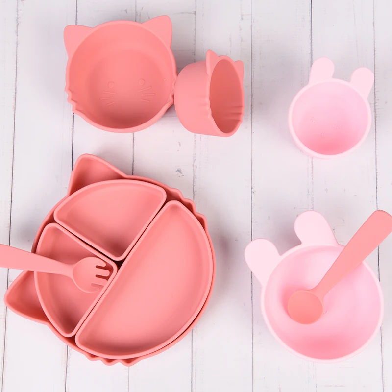 Kids Dining Toddlers  Feeding Suction Baby Diner Plate Rabbit BPA Free Divided Silicone Baby Plate