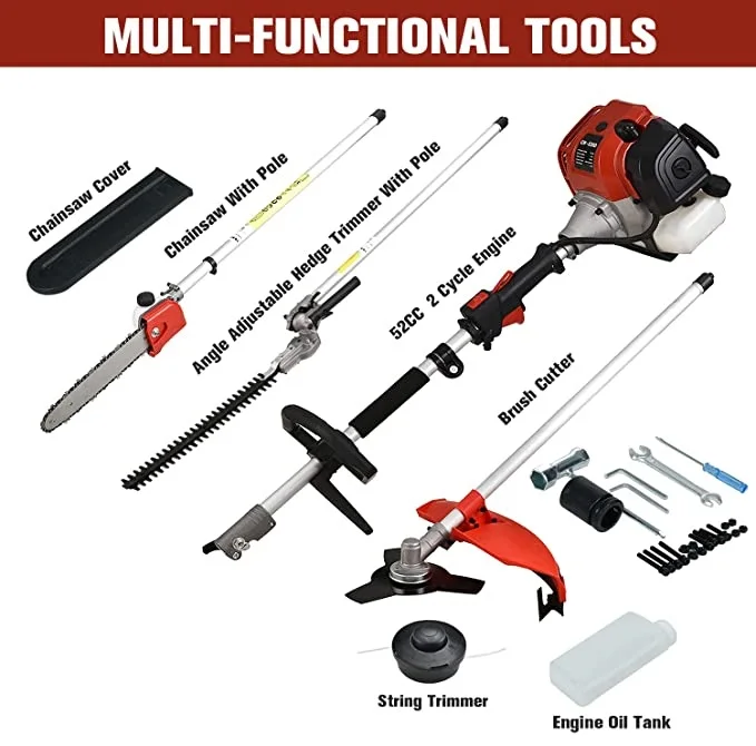 Trimming Tool 52cc 2-Stroke Engine Garden Tool System with Hedge  Brush Cutter