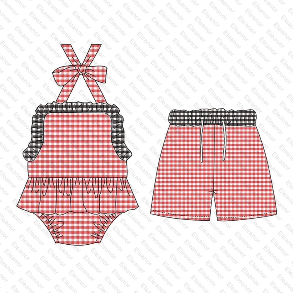 Custom bikini swimsuit for baby toddler kids girl seersucker brother sister matching bathing suit swim trunks