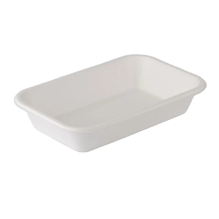Sugarcane bagasse packaging compostable seperate lid disposable fast food serving tray