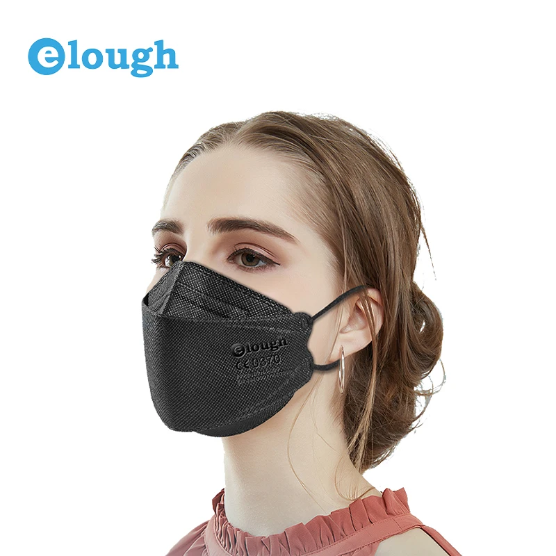 Custom logo FFP2 EN 149 2001 Blask color maske protective disposable dust masker face nose 4 ply flat ce mask manufacture