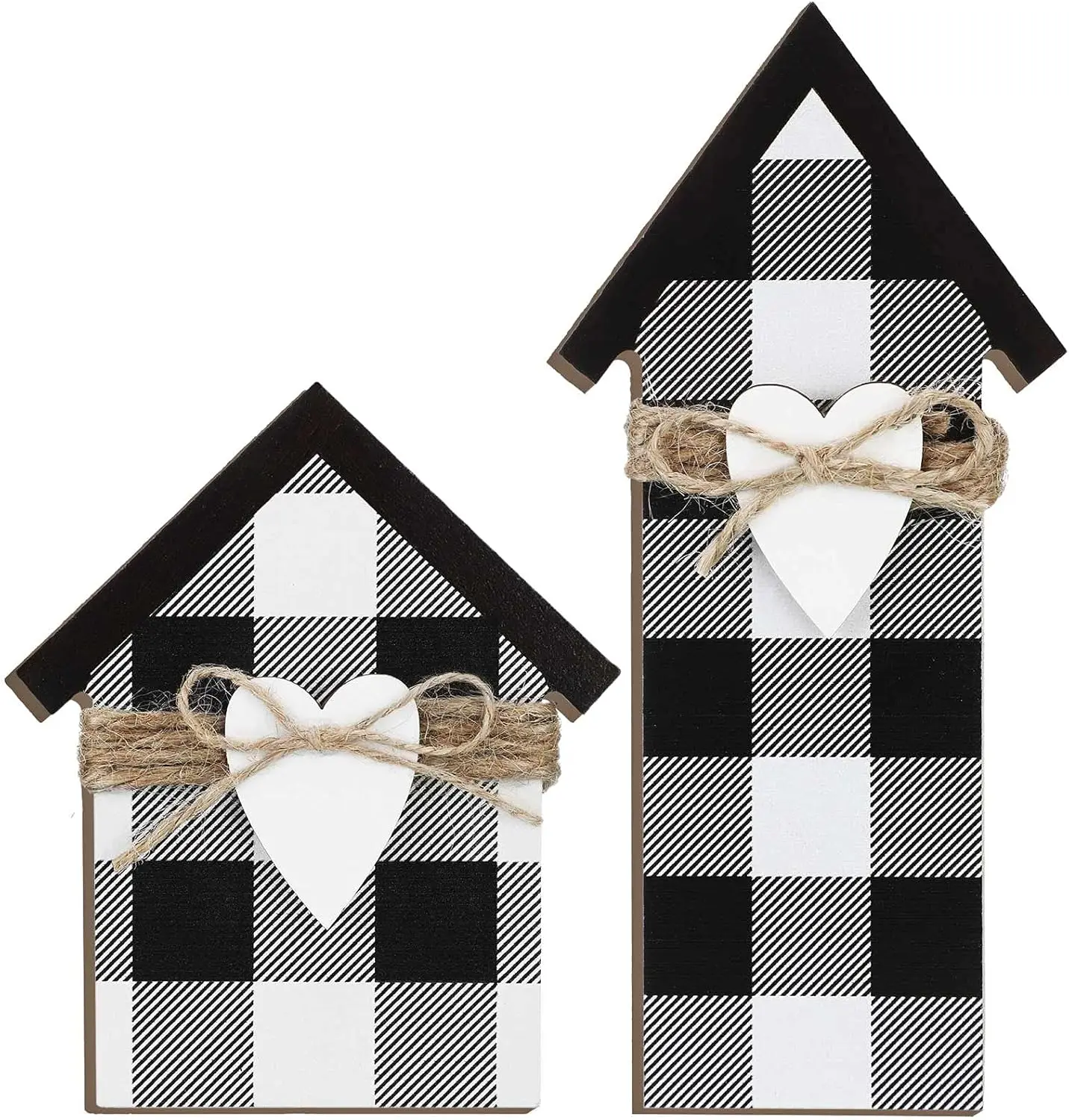 2 Pieces Buffalo Plaid Decor Wooden House Shaped Block Sign Farmhouse Buffalo Plaid Home Sign Tiered Tray Decor
