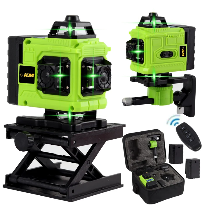 KM Cordless 16 Lines Mini Laser Level 360 Self-leveling Cross Green Rotary Laser Level
