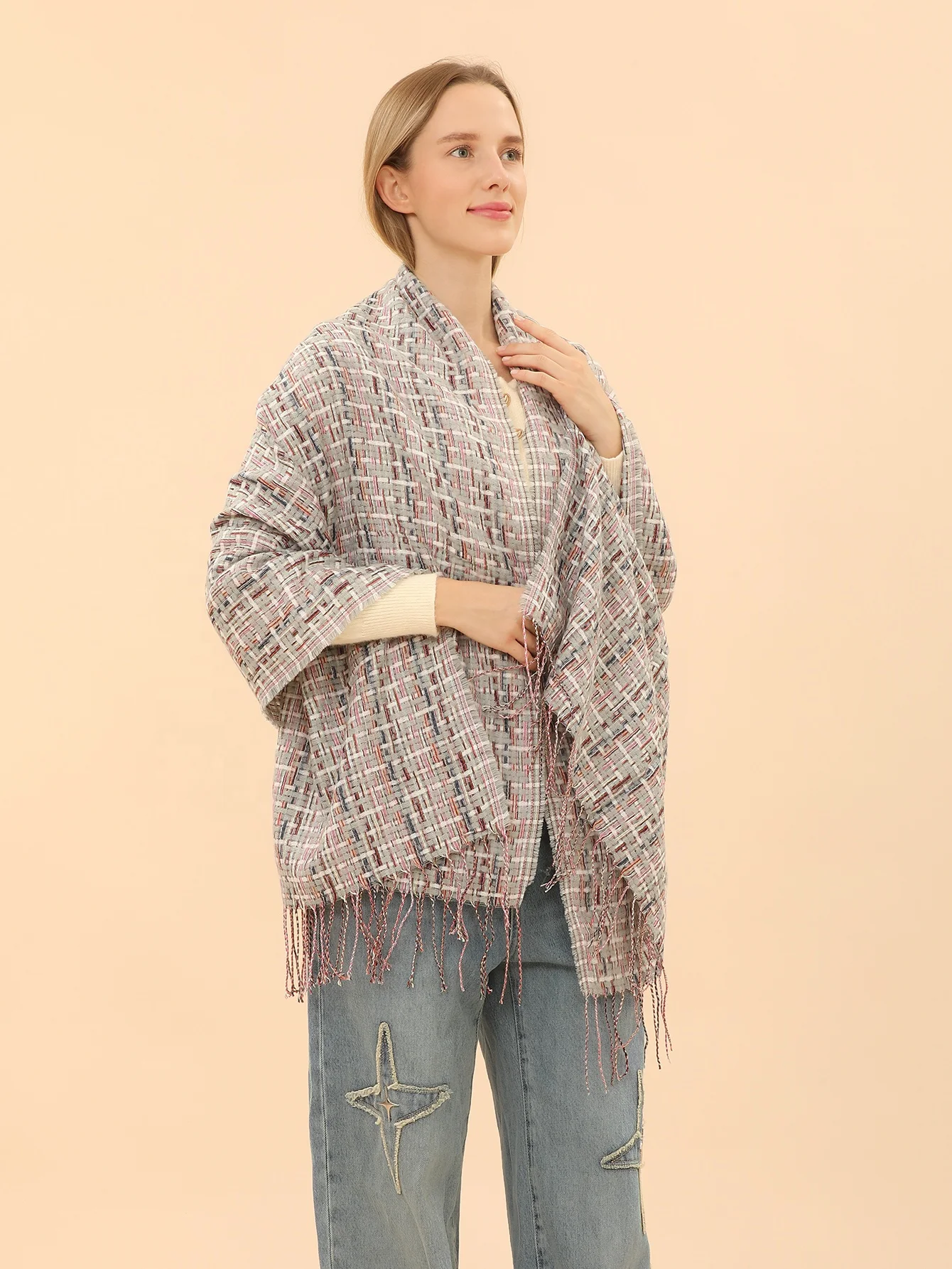 Fashion Plaid Print Soft Luxurious Viscose Ladies Ethnic Scarves And Shawls