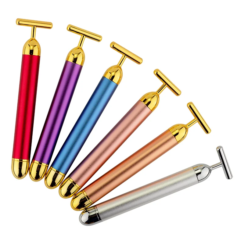 Private Label Masajeador Rodillo Facial 24K Gold Massage Energy Beauty Bar Electric Vibrating Skincare Face Roller Massager