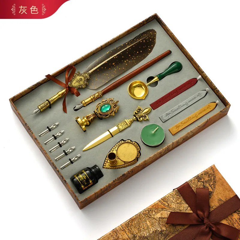 Handmade Vintage European feather dip pen set
