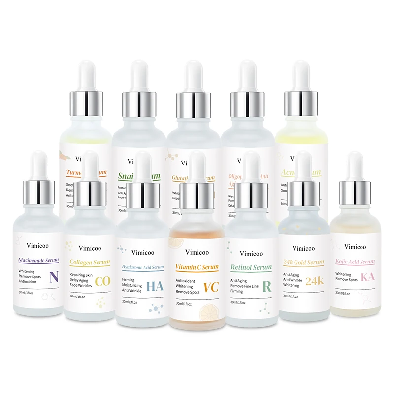 Custom Organic Facial Skin Care Anti Wrinkle Aging Remover Acne Dark Spot Private Label Face 24K Vitamin C Hyaluronic Acid Serum