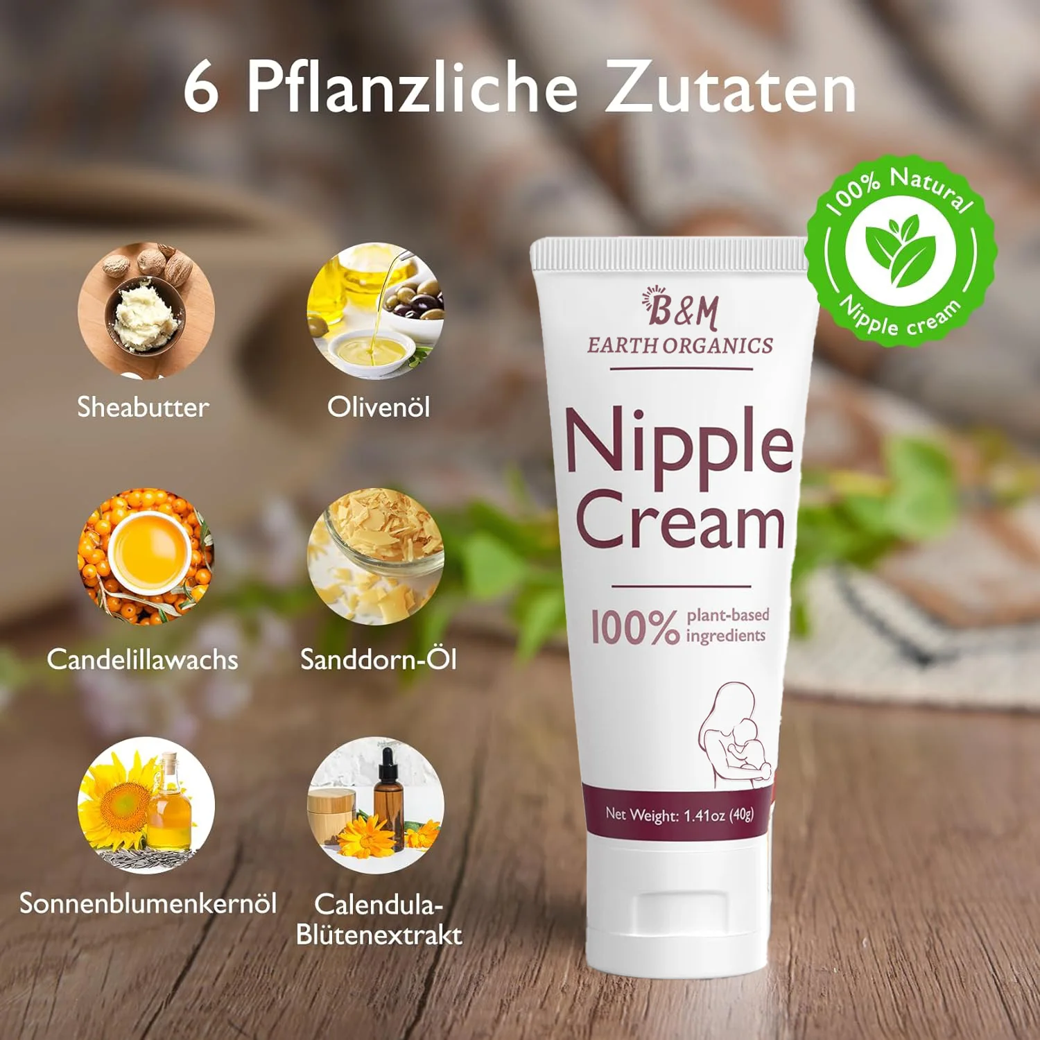 Natural Nipple Cream Vegan Lanolin free Nipple Balm Soothing Cream for Nipples Breastfeeding Essentials for Nursing Pumping Moms