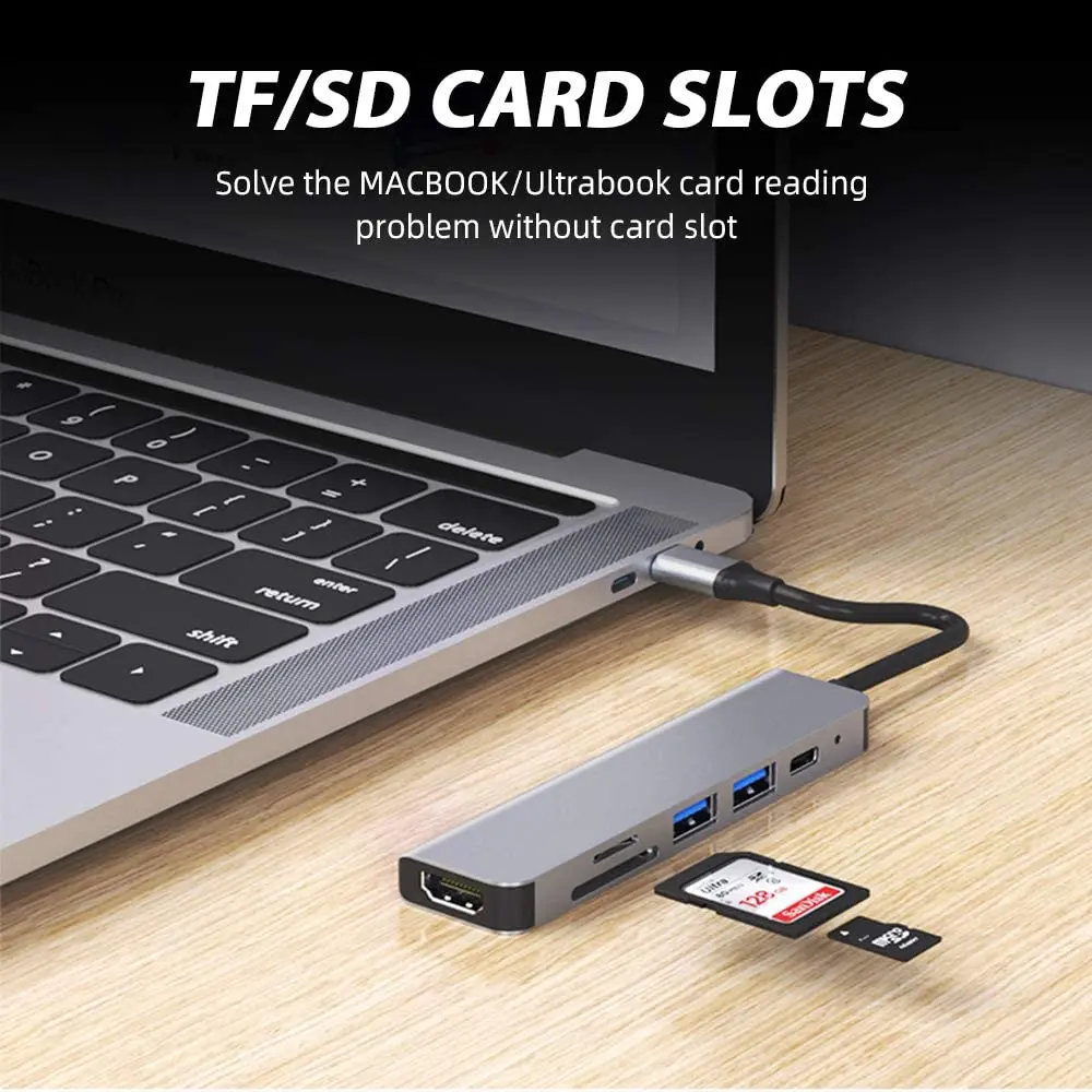  USB-концентратор 6 в 1 Type C адаптер 3 0 4K устройство для чтения