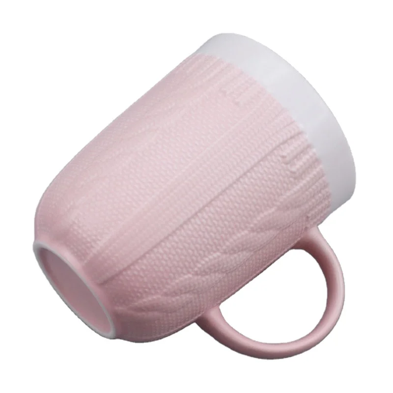 Высокое качество оптовая продажа для свадьбы новая керамическая кружка из костяного фарфора с вязаным рисунком розового цвета