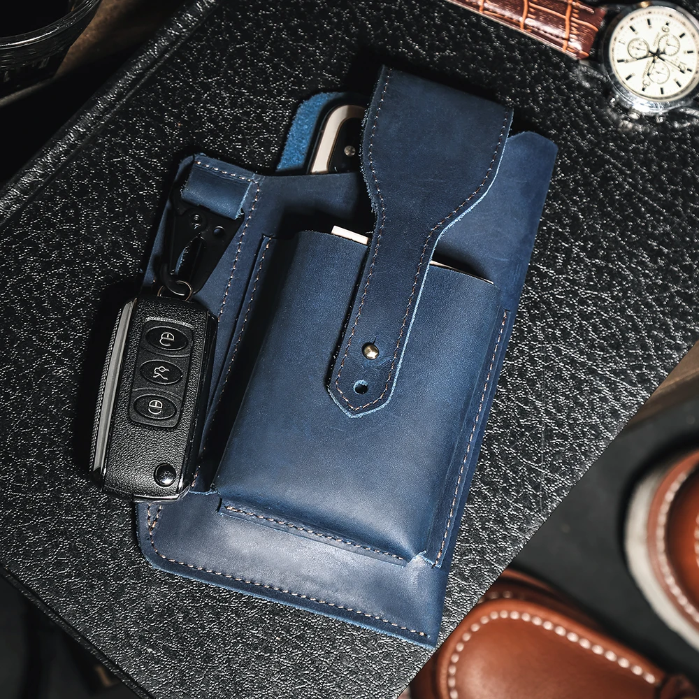 Genuine Leather Waist Men Belt Bag for 5-7inch Cell Phone Cigarette Case Outdoor Phone Holster Waist Pouch Multi-function
