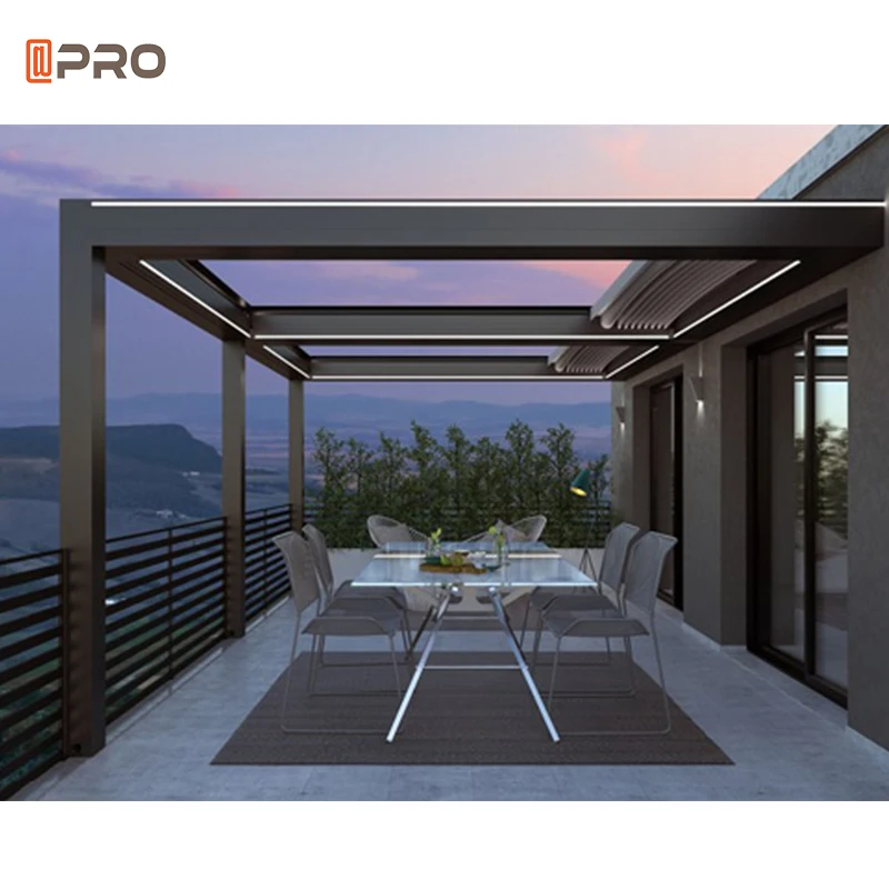 Aluminium Bioclimatic Remote Control Motorized Pvc Roof  Outdoor Pavilion Retractable Pergola with light