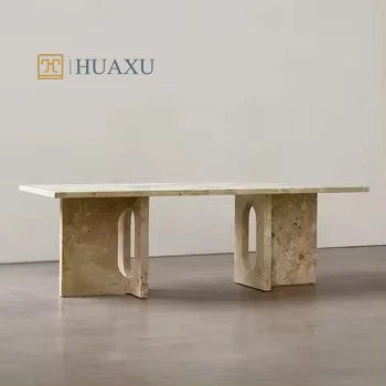 Huaxu дешевая цена Травертиновые столы для гостиной мебель дома журнальные столики из бежевого мрамора