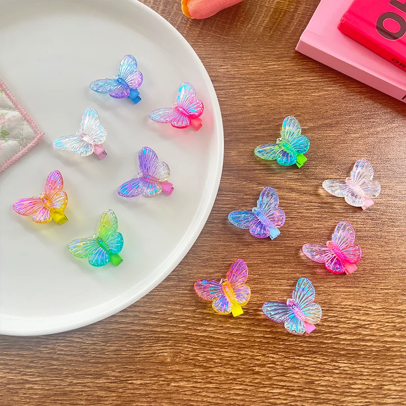Spring and summer transparent gradient resin butterfly hairpin children's cute versatilepersonalized hairpin ribbongrosgrain