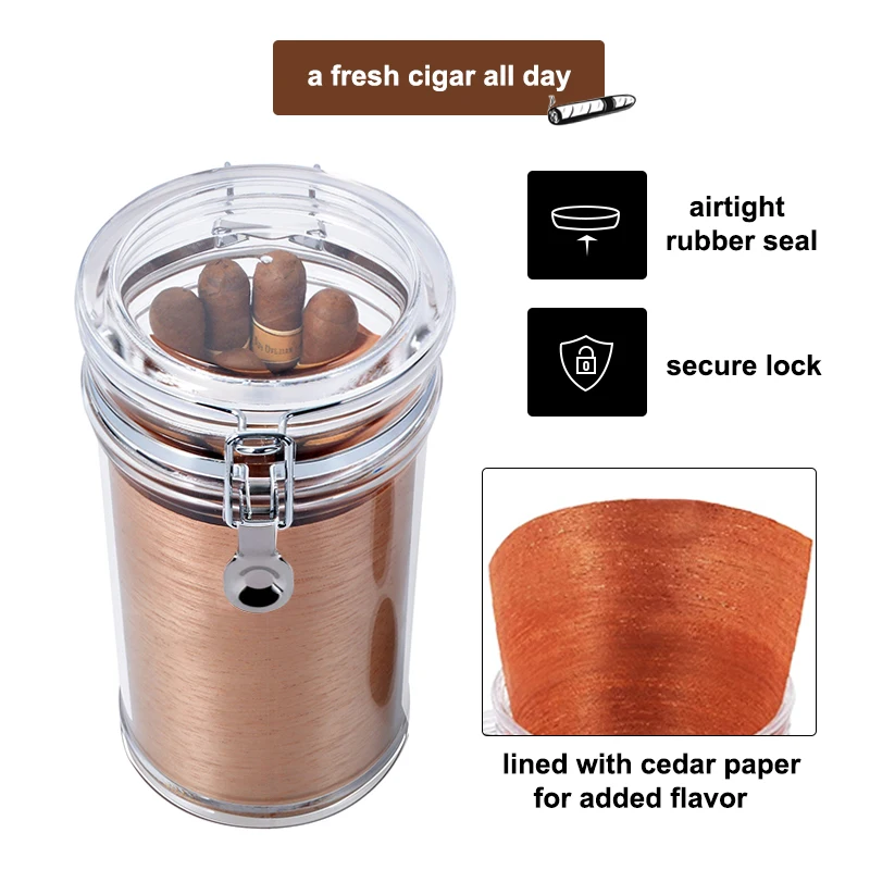 Creative Travel Cigar Humidor Acrylic Cigar Jar with Hygrometer and Humidifier