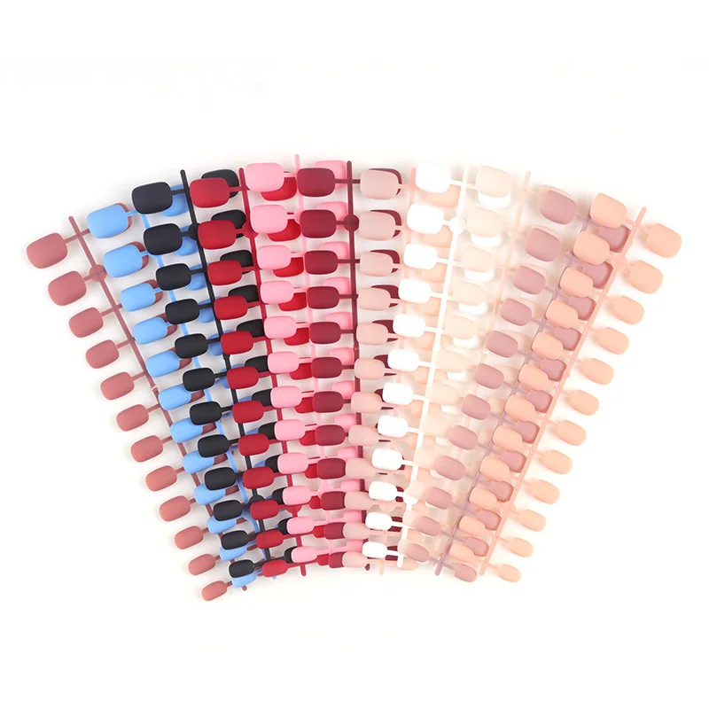 Wholesale semi manufactured short square round frosted multi colors matte solid color small children strips nail tips
