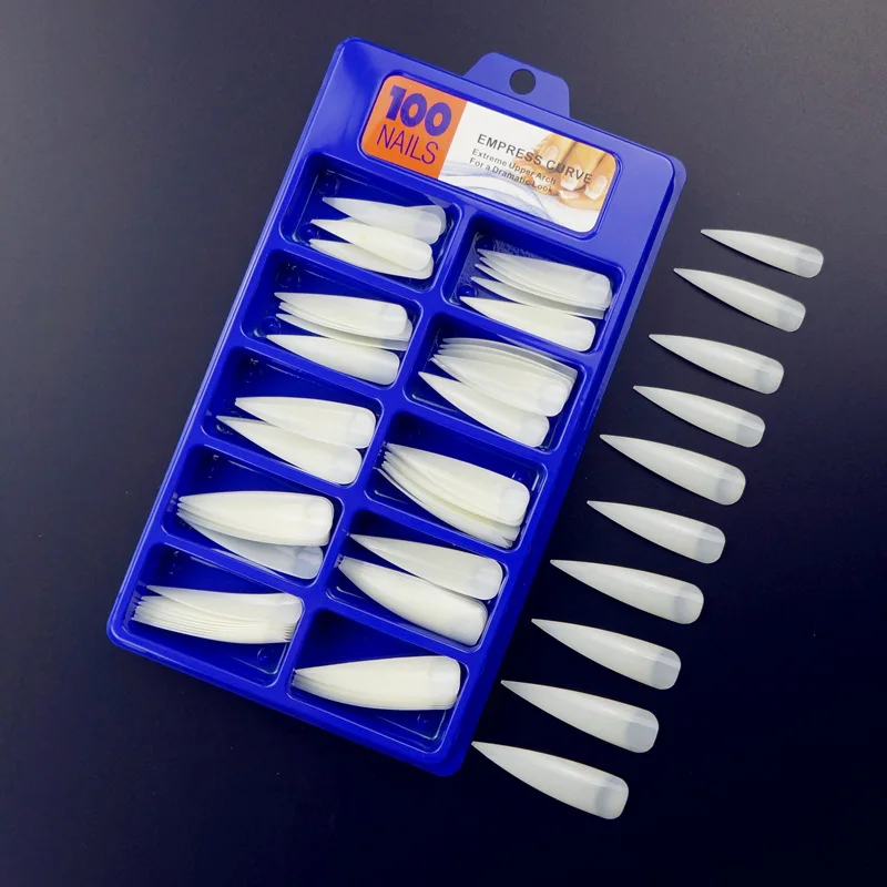 100pcs/set Nail Art Tips Long Salon Stiletto Plastic French Salon Acrylic Nail Art False Nail Tips