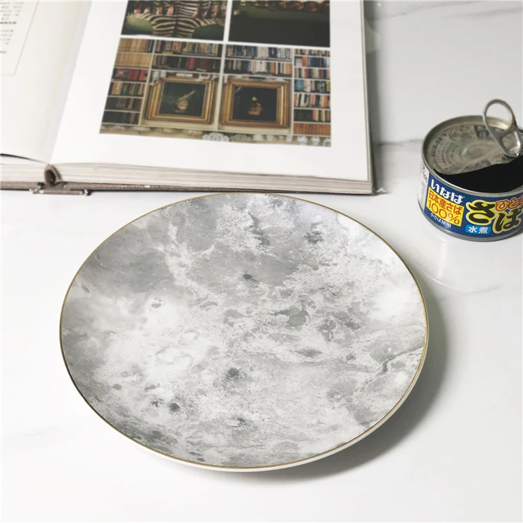 Unique design moon texture gold rim porcelain cake dessert pasta plate for dinner