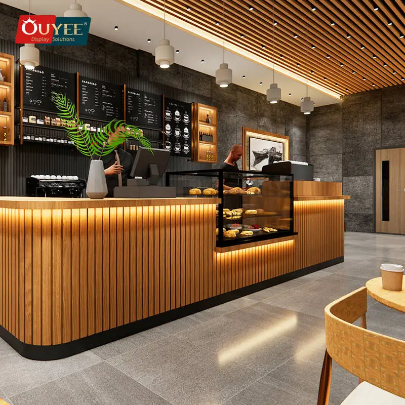 3D Design Service Custom Bubble Tea Display Coffee Shop Design Industrial Coffee Shop Counters Coffee Shop