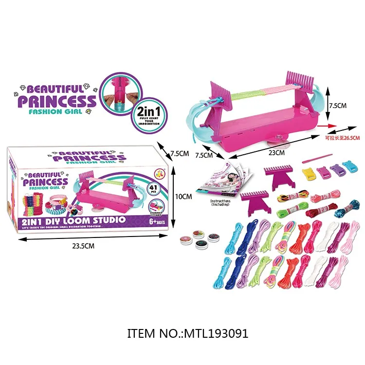 Kids Jewelry Making Kit DIY Bracelet Charms Jewelry Crafts Toys 2 IN 1 Bracelet Knitting Weaving Machine Toy