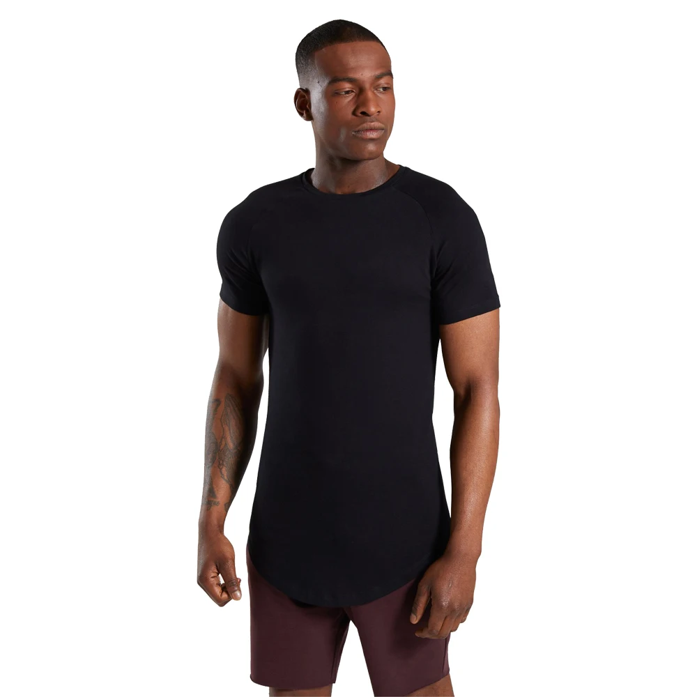 Gym Workout 95% Cotton 5% Elastane Mens  Fitted T-Shirt Elongated Gym T Shirt Longline Curved Hem Breathable Tee