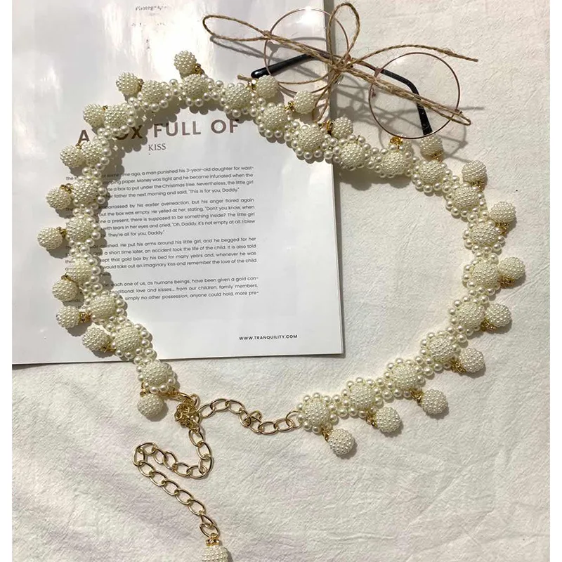 New Ladies Pearl Waist Chain Women Long Dress Decoration Custom Waist Chain Fashion Slim Pearl Chain Belt Wholesale