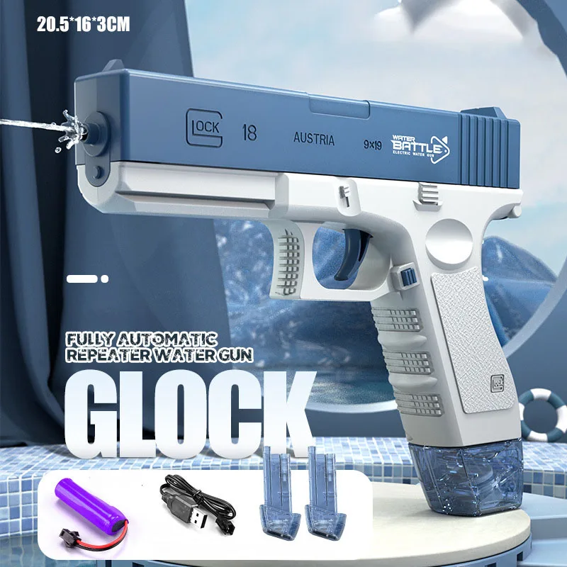 Glock Shape Water Gun Kids Summer Outdoor Playing Water Spray Gun Large Capacity High Voltage Continuous Electric Water Gun Toy