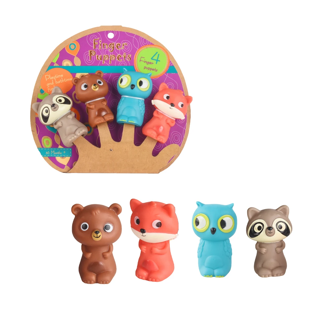  Kids Toys 2021 Educational Popular Finger Puppet 4 Pieces Cartoon Mini Custom Plastic Animal Puppets