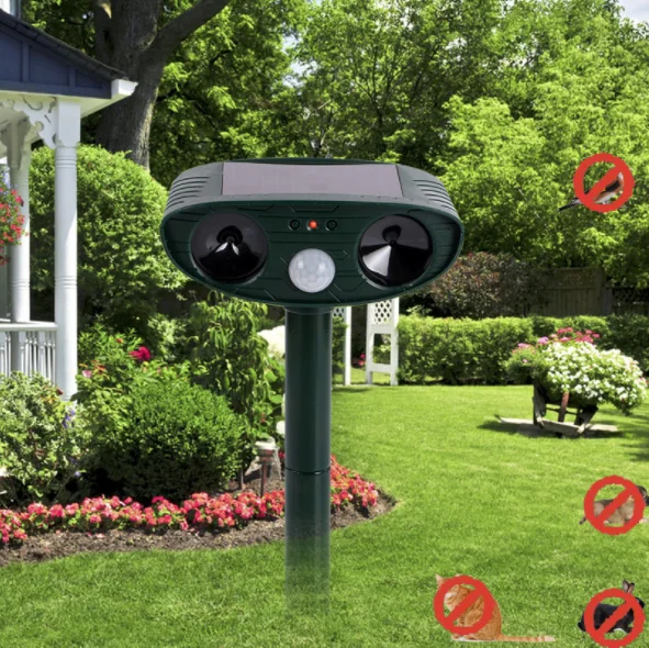 Outdoor pest repeller solar recharged battery power ultrasonic bird repeller