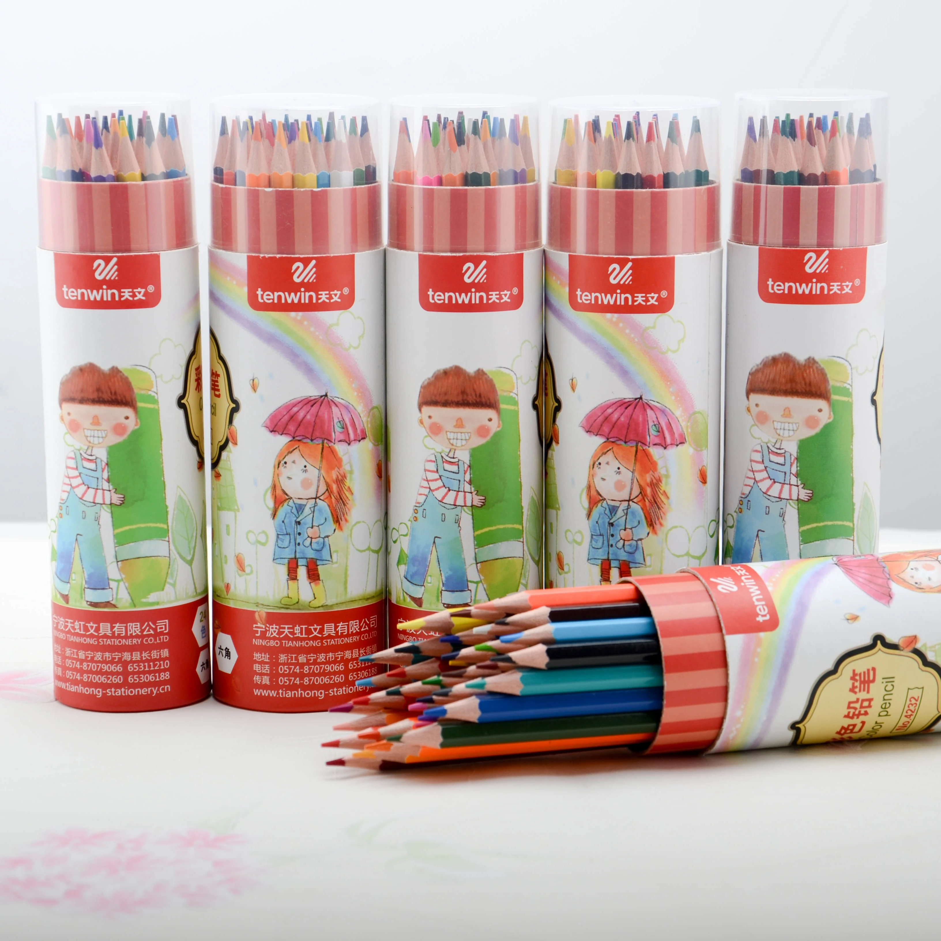 Tenwin 4231 New Products Custom Promotional Watercolor 24 Colour Pencils Set For Kids With Factory Price