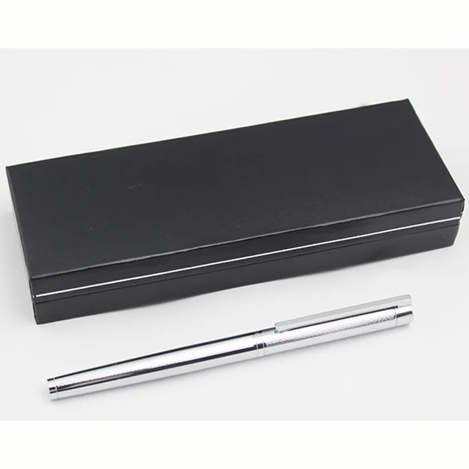 Хит продаж роскошная серебряная металлическая перьевая ручка с пользовательским логотипом офисные принадлежности новинка набор металлических перьев коробкой из искусственной кожи