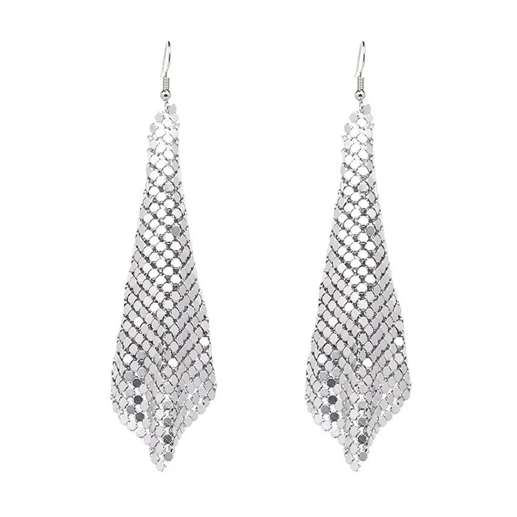 Newest Design Metal Sequins Aluminum Mesh Earrings Wholesale Geometric Rectangular Drop Earring Funky Earring Accessories