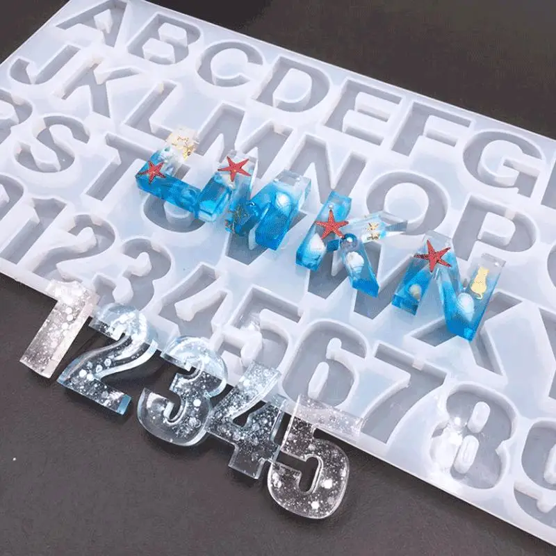 Diy crystal pendant plastic resin lowercase letter mirror handmade jewelry pendant epoxy silicone mold Digital silica gel mold